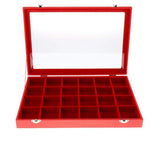 Lockable Velvet 24 Grid Jewelry Tray Stackable Display-Red