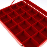 Lockable Velvet 24 Grid Jewelry Tray Stackable Display-Red