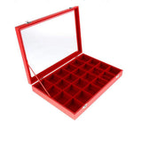 Lockable Velvet 24 Grid Jewelry Tray Stackable Display-Red