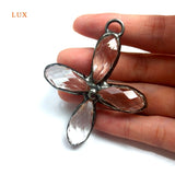 Clear Quartz Christian Pendant Flower Shape Soldering Crystal Cross Necklace