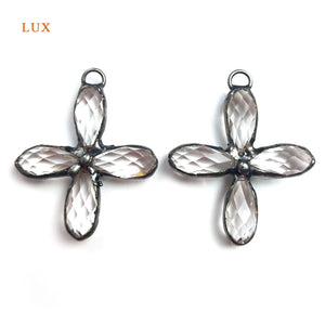 Clear Quartz Christian Pendant Flower Shape Soldering Crystal Cross Necklace