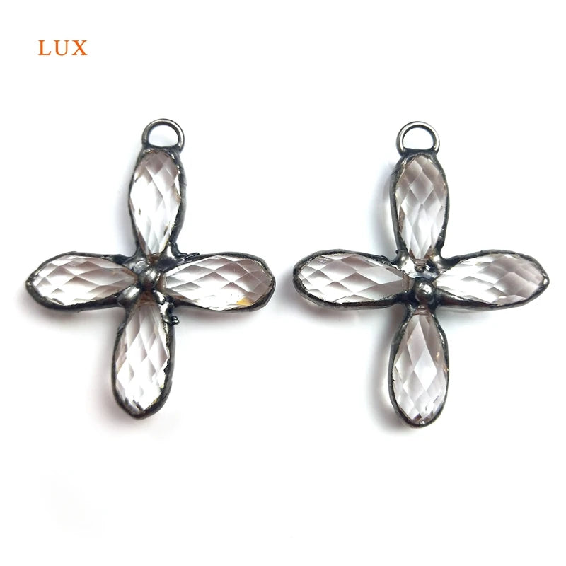 Clear Quartz Christian Pendant Flower Shape Soldering Crystal Cross Necklace
