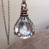 Clear Quartz Crystal Ball Necklace - Healing Stone - Long Chain - Boho Jewelry