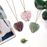 Clear Quartz Necklace Rose Tree Of Life Wire Wrapped Heart Shape Stone Pendant