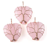 Clear Quartz Necklace Rose Tree Of Life Wire Wrapped Heart Shape Stone Pendant