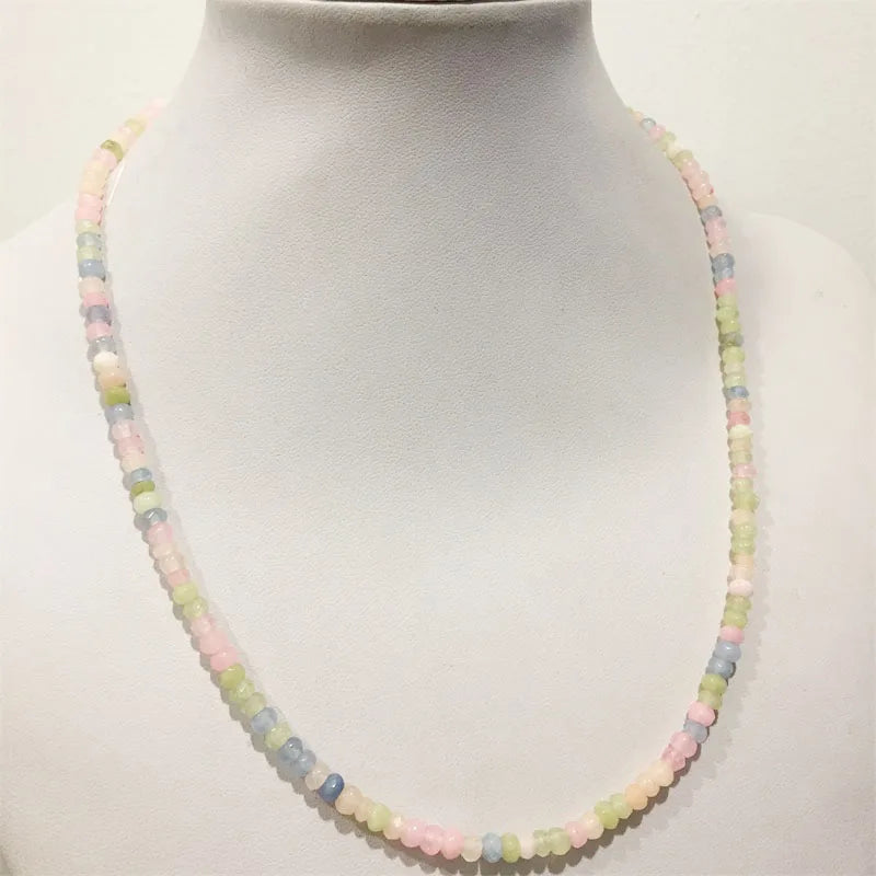 Rare 3*4MM Faceted Morganite Necklace Vintage Natural Stone Jewelry