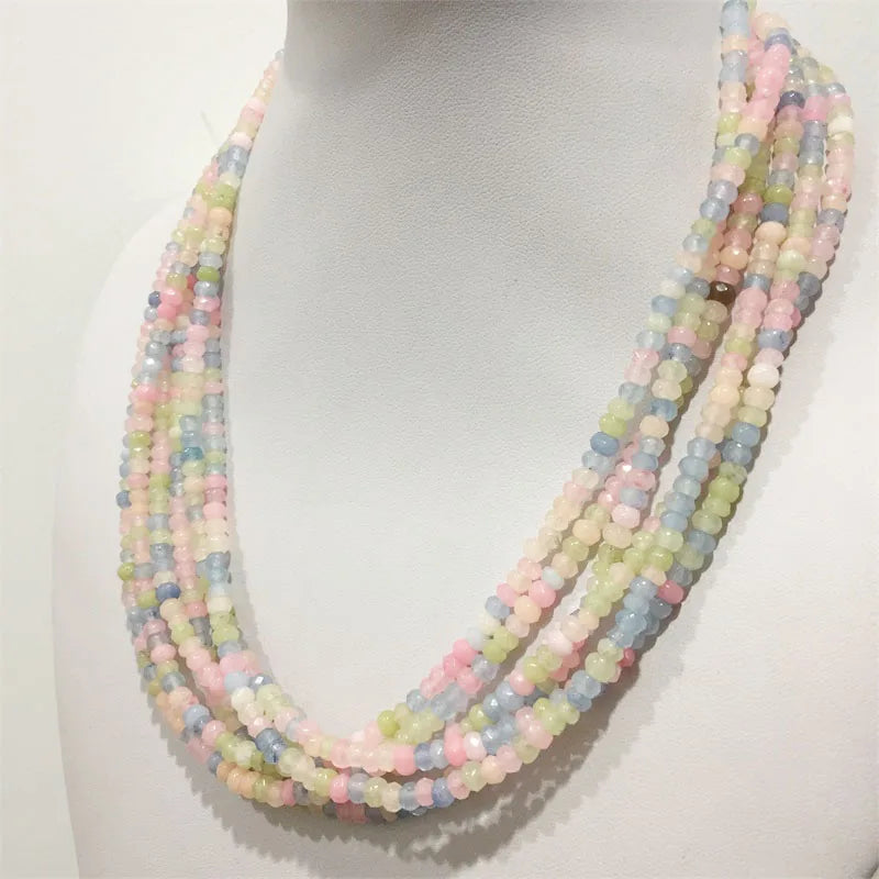 Rare 3*4MM Faceted Morganite Necklace Vintage Natural Stone Jewelry