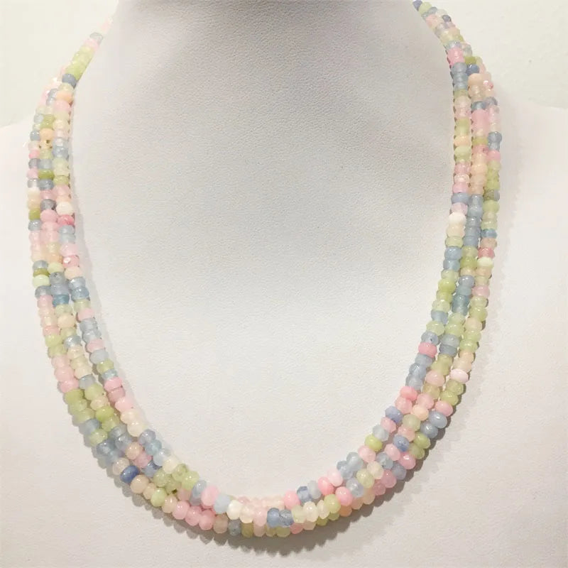 Rare 3*4MM Faceted Morganite Necklace Vintage Natural Stone Jewelry