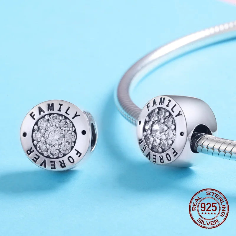 Clear Zircon Forever Family Round Charm for Woman