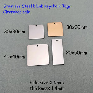 20pcs Stainless Steel Key Chain Tags Blank Square Rectangle 40x40mm 30x30mm