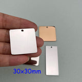20pcs Stainless Steel Key Chain Tags Blank Square Rectangle 40x40mm 30x30mm
