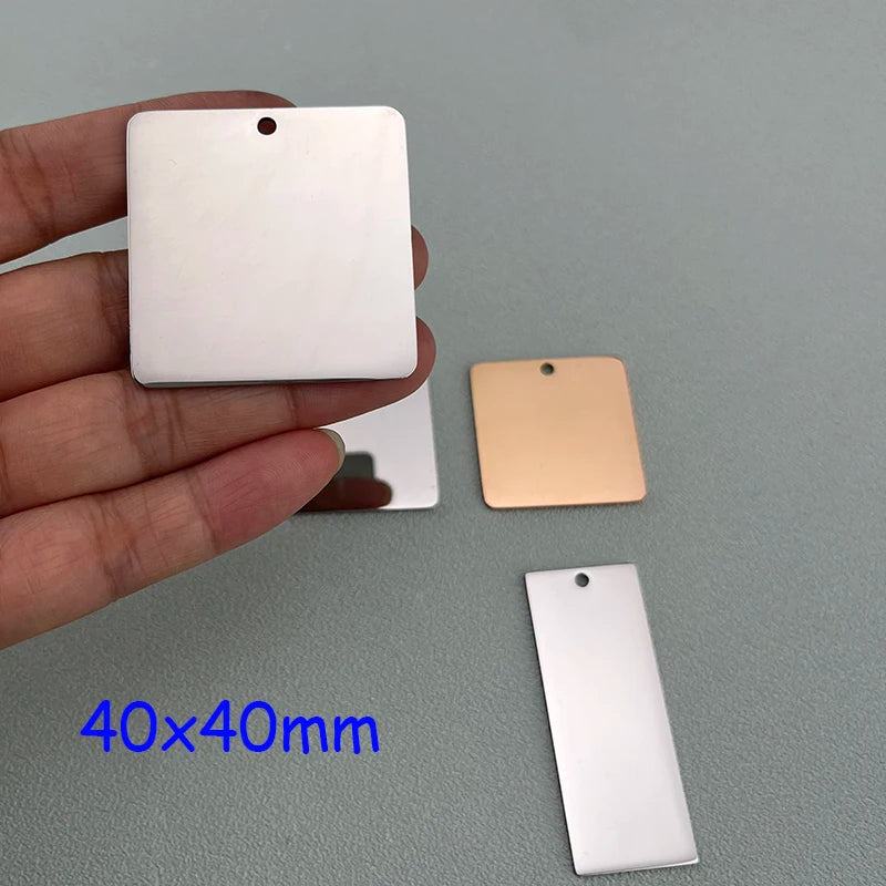20pcs Stainless Steel Key Chain Tags Blank Square Rectangle 40x40mm 30x30mm