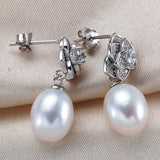 Pure Silver S925 Drop Earrings For Women with Natural Freshwater Pearl