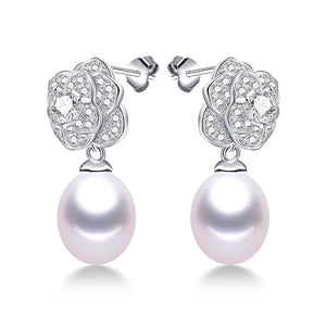 Pure Silver S925 Drop Earrings For Women with Natural Freshwater Pearl