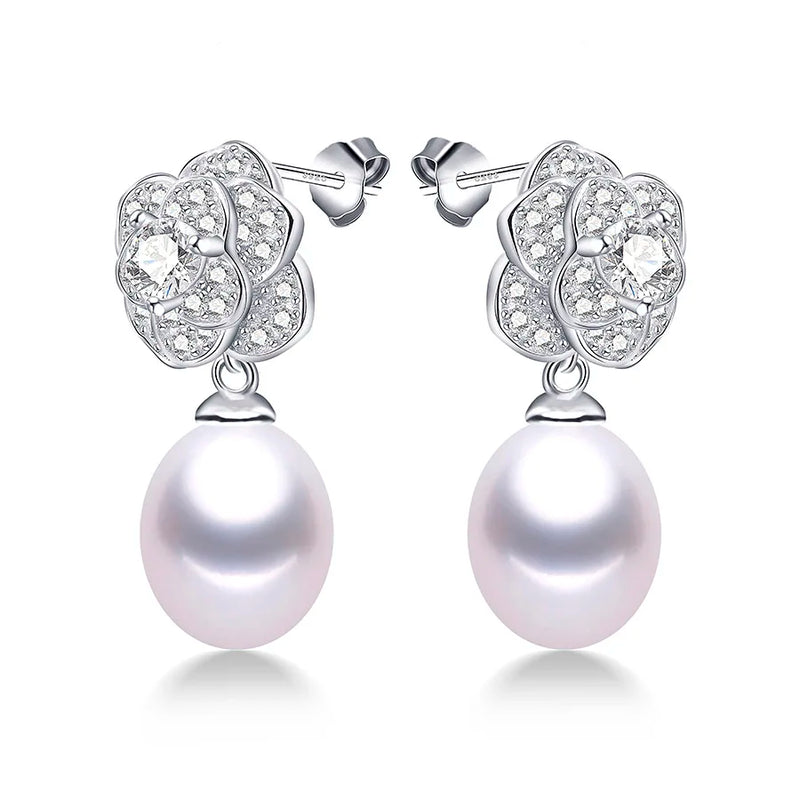 Pure Silver S925 Drop Earrings For Women with Natural Freshwater Pearl