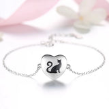 925 Sterling Silver Cat Heart Bracelet Women's Chain Birthday Gift