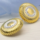 24K Silver Plated Flower Round Circle Clip Earrings for Women