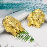 Egyptian Pharaoh Pattern Golden Stud Drop Earrings
