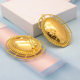 Oval Flower Stud Earrings African Dubai Golden Jewelry Accessories