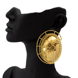 Oval Flower Stud Earrings African Dubai Golden Jewelry Accessories