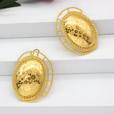 Oval Flower Stud Earrings African Dubai Golden Jewelry Accessories