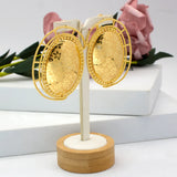 Oval Flower Stud Earrings African Dubai Golden Jewelry Accessories