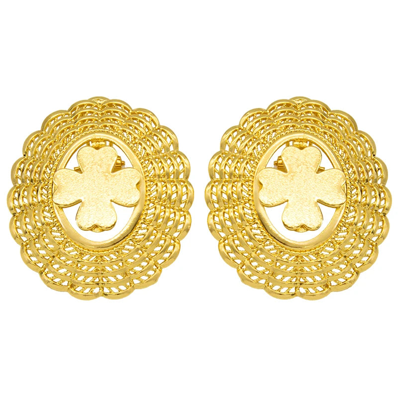 24K Dubai Pharaoh Pattern Stud Earrings for Party