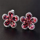 Vintage Floral Ruby Clip Earrings for Women