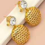 Zircon Stone High Copper Drop Earrings Hollow Out Small Golden Earrings