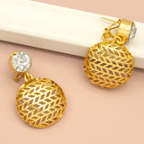 Zircon Stone High Copper Drop Earrings Hollow Out Small Golden Earrings