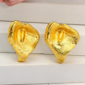 Bohemian Flower Clip Earrings 24k Plated Brass Xmas Gift