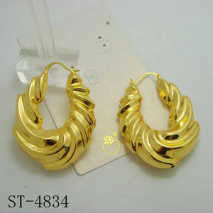 African Dubai Plated Big Twist Hoop Earrings for Women
