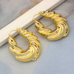 African Dubai Plated Big Twist Hoop Earrings for Women