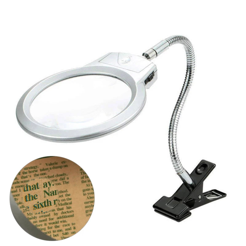 Desktop Illuminated Magnifier Magnifying Glass LED Lamp Clip On