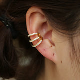 Silver CZ Crystal Ear Cuff Clip Earrings Triple Line Women Ear Wrap