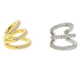 Silver CZ Crystal Ear Cuff Clip Earrings Triple Line Women Ear Wrap