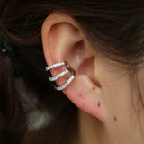 Silver CZ Crystal Ear Cuff Clip Earrings Triple Line Women Ear Wrap