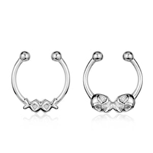 Skull Nose Ring Clip CZ Stainless Steel Body Jewelry