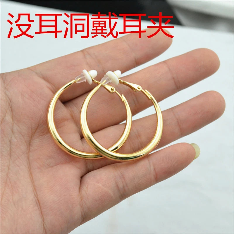 Circle Clip-On Earrings for Women Non-Pierced Girls Jewelry