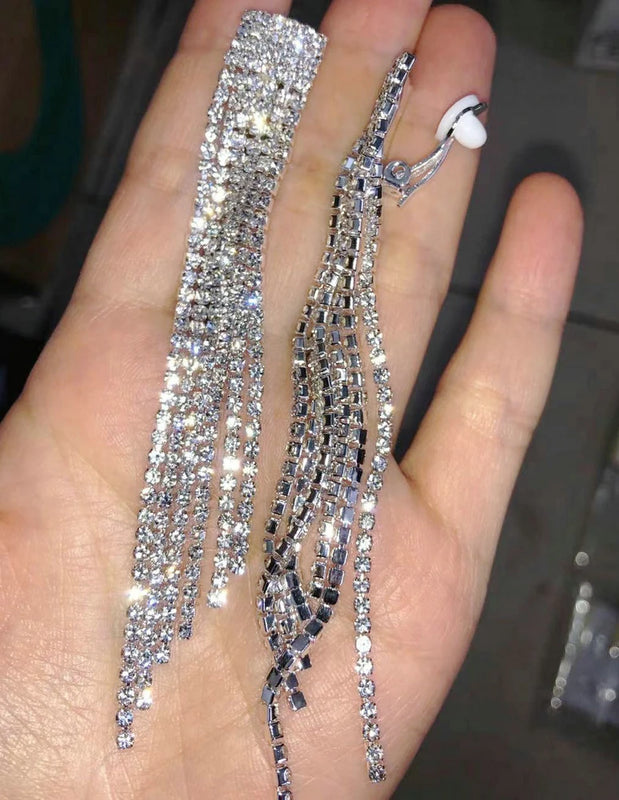 Bohemia Rhinestone Tassel Dangle Earrings Wedding Crystal