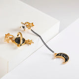 Japan Universe Planet Star Moon Clip Earrings No Pierced Asymmetric Ear Clips