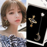 Japan Universe Planet Star Moon Clip Earrings No Pierced Asymmetric Ear Clips