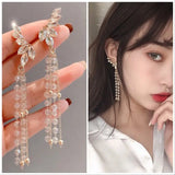 Angel Wing Crystal Tassel Clip Earrings No Piercing Women