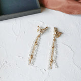 Angel Wing Crystal Tassel Clip Earrings No Piercing Women