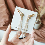 Angel Wing Crystal Tassel Clip Earrings No Piercing Women