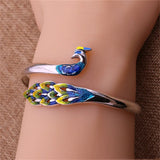 Cloisonne Painted Peacock Silver S999 Bracelet