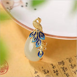 Cloisonne Phoenix Hotian Jade Pendant Silver Plated Jade Necklace