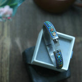 Thai Silver Cloisonne Enamel 925 Bracelet Women Cutout Craft