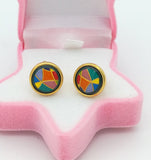 Enamel Earrings 18K Cloisonne Plated without Ear Holes