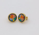 18K Cloisonne Enamel Earrings, No Ear Holes, European American Style